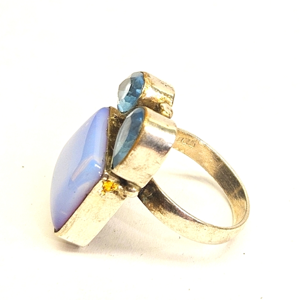 Blue Dichroic Glass Sterling Silver Ring - Picture 6 of 11